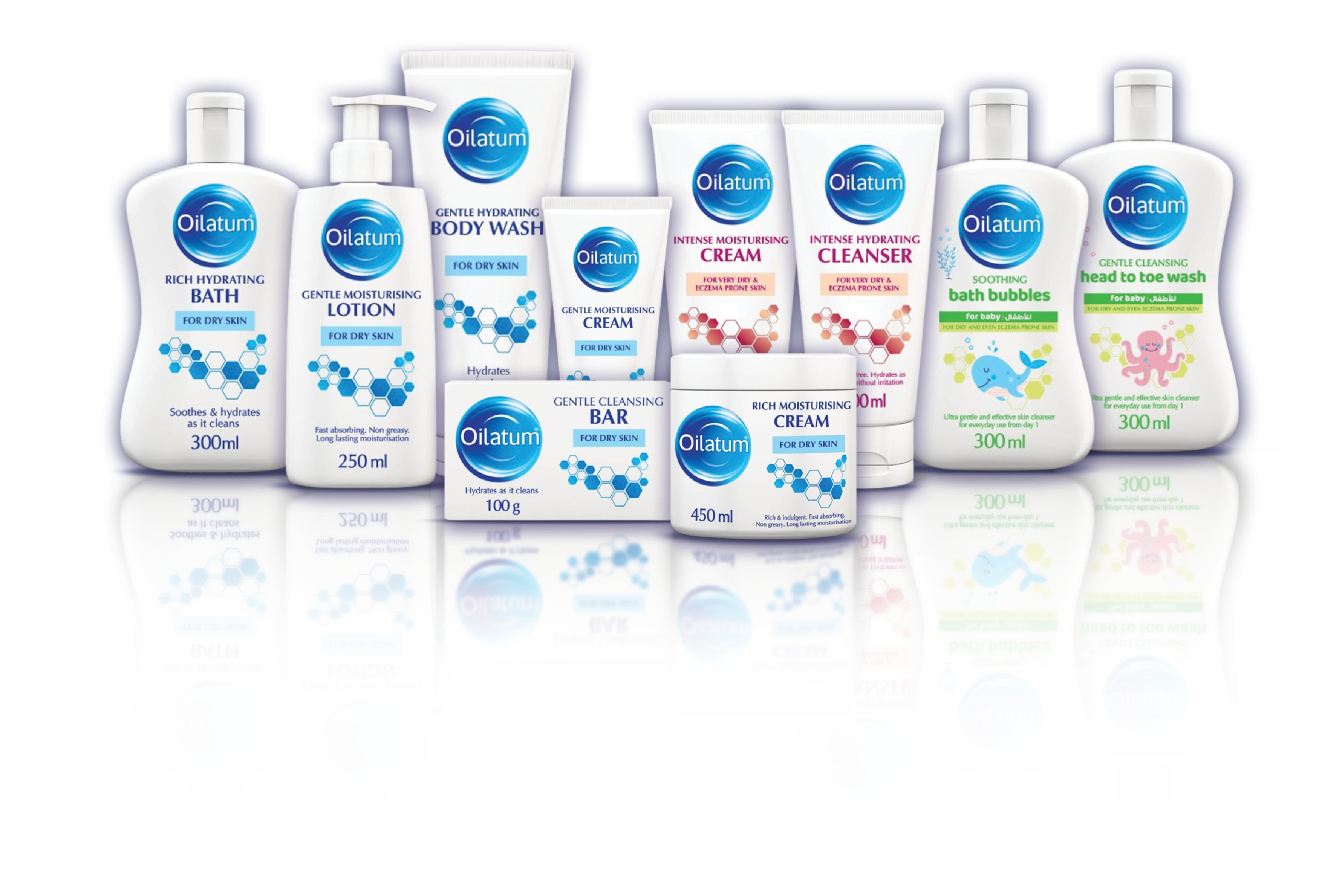 Oilatum product range — Body Wash, Rich Moisturising Cream, Gentle Moisturising Lotion, Soothing Bath Bubbles